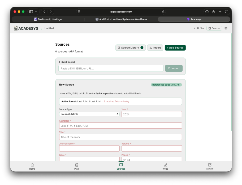 Acadesys Sources Page